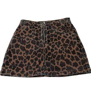 Hayden Los Angeles Animal Print Denim Mini Skirt with Decorative Zipper Small